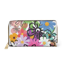 Load image into Gallery viewer, HIPPIE FLOWER ZIPPER WALLET - Flower wallet. Cute gift - Stylish wallet for women. Carry around all your credit cards, cash, and driver&#39;s licenses in style. Made with cruelty-free faux leather - Size: 7.87&quot; x 4.33&quot; (20cm x 11cm)
