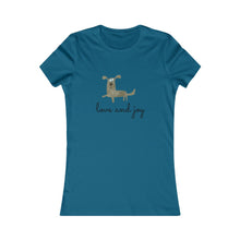 Load image into Gallery viewer, Cute Dog T-Shirt - Love and Joy Dog Tee - Cartoon Dog TShirt - Junior&#39;s adorable cotton tee. Dog Lover Shirt.  Her go-to tee fits like a well-loved favorite, featuring a slim feminine fit.  Additionally, it is comfortable with super soft cotton and quality print that will make you fall in love with it.
