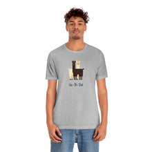 Load image into Gallery viewer, Lla-Di-Da! - Llama Unisex T-Shirt.  Llama pun, funny tee.  Two illustrated llamas standing together facing different directions with the words, Lla-di-da under them. Unique T-Shirts for men and women. This classic unisex jersey short sleeve tee fits like a well-loved favorite.  Perfect t-shirt fit for men or women.
