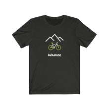 Load image into Gallery viewer, Wander Mountain Bike T-Shirt. Bicycle tee. Outdoor travel lover shirt. The perfect tee to express your wanderlust or a unique gift for the traveler in your life. This comfy cotton tee shirt is great for men and women.  This classic unisex jersey short sleeve tee fits like a well-loved favorite. Soft cotton and quality print make you fall in love with it.
