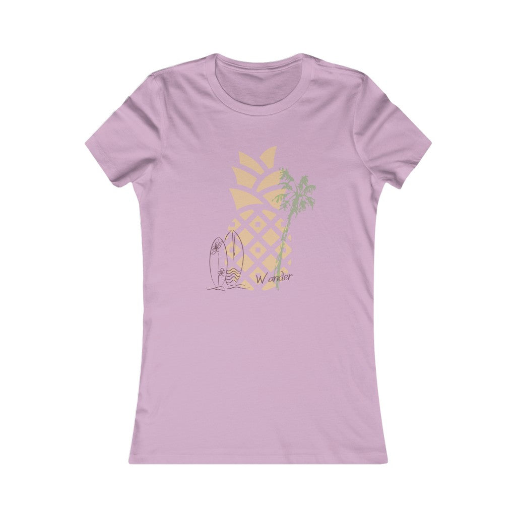 Hawaii Surf T-Shirt. Junior's short sleeve beach tee.  Surfboard shirt. Great gift for a beach lover. Aloha! Pineapple and palm tree.  Her go-to tee fits like a well-loved favorite, featuring a slim feminine fit. Additionally, it is comfortable with super soft cotton and quality print that will make you fall in love with it.