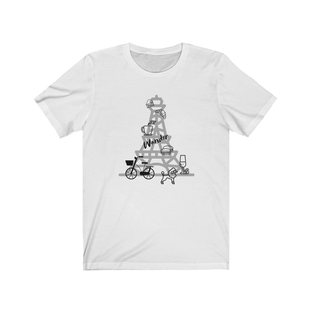 Wander Paris T-Shirt. Paris inspired tee.  Eiffel Tower Travel lover shirt. The perfect tee to express your wanderlust or a unique gift for the traveler in your life. This comfy cotton tee shirt is great for men and women.  This classic unisex jersey short sleeve tee fits like a well-loved favorite. Soft cotton and quality print make you fall in love with it.