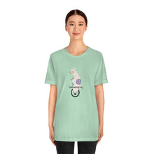 Load image into Gallery viewer, Llamazing -  Llama Unisex T-Shirt.  Llama pun, funny tee.  Illustrated llama riding a unicycle and the words, Llamazing across it. Unique T-Shirts for men and women. This classic unisex jersey short sleeve tee fits like a well-loved favorite.  Perfect t-shirt fit for men or women.
