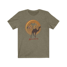 Load image into Gallery viewer, Wander Camel T-Shirt. Retro Pyramid, Egypt tee. Travel lover shirt. The perfect tee to express your wanderlust or a unique gift for the traveler in your life. This comfy cotton tee shirt is great for men and women.  This classic unisex jersey short sleeve tee fits like a well-loved favorite. Soft cotton and quality print.
