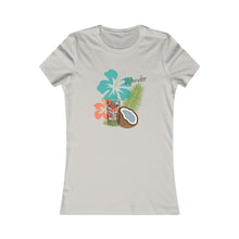 Load image into Gallery viewer, Sport your aloha with this perfectly tropical tee. Junior&#39;s short sleeve tee. Hibiscus, tikis, and coconuts! Hawaii shirt. Her go-to tee fits like a well-loved favorite, featuring a slim feminine fit. Additionally, it is comfortable with super soft cotton and quality print. 
