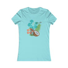 Load image into Gallery viewer, Sport your aloha with this perfectly tropical tee. Junior&#39;s short sleeve tee. Hibiscus, tikis, and coconuts! Hawaii shirt. Her go-to tee fits like a well-loved favorite, featuring a slim feminine fit. Additionally, it is comfortable with super soft cotton and quality print.  
