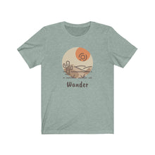 Load image into Gallery viewer, Wander Desert Sun T-Shirt. Desert and cactus inspired tee. Travel lover shirt. The perfect tee to express your wanderlust or a unique gift for the traveler in your life. This comfy cotton tee shirt is great for men and women.  This classic unisex jersey short sleeve tee fits like a well-loved favorite. Soft cotton and quality print make you fall in love with it.
