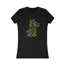 Load image into Gallery viewer, Hawaii Surf T-Shirt. Junior&#39;s short sleeve beach tee.  Surfboard shirt. Great gift for a beach lover. Aloha! Pineapple and palm tree.  Her go-to tee fits like a well-loved favorite, featuring a slim feminine fit. Additionally, it is comfortable with super soft cotton and quality print that will make you fall in love with it.
