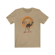 Load image into Gallery viewer, Wander Camel T-Shirt. Retro Pyramid, Egypt tee. Travel lover shirt. The perfect tee to express your wanderlust or a unique gift for the traveler in your life. This comfy cotton tee shirt is great for men and women.  This classic unisex jersey short sleeve tee fits like a well-loved favorite. Soft cotton and quality print.
