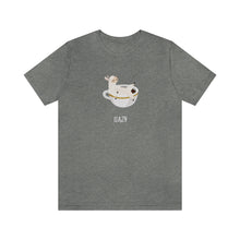 Load image into Gallery viewer, Llazy - Unisex Llama T-shirt .  Llama Unisex Tee.  Llama pun, funny tee.  Illustrated llama lounging in a big cup of coffee and the words, Llazy under it. Unique T-Shirts for men and women. This classic unisex jersey short sleeve tee fits like a well-loved favorite.  Perfect t-shirt fit for men or women.
