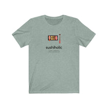 Load image into Gallery viewer, Sushiholic T-Shirt. I Love Sushi tee.  Japanese sushi shirt.  Asian food tshirt. This classic unisex jersey short sleeve tee fits like a well-loved favorite. Soft cotton and quality print make you fall in love with it. For both men and women and offered in 5 great colors.
