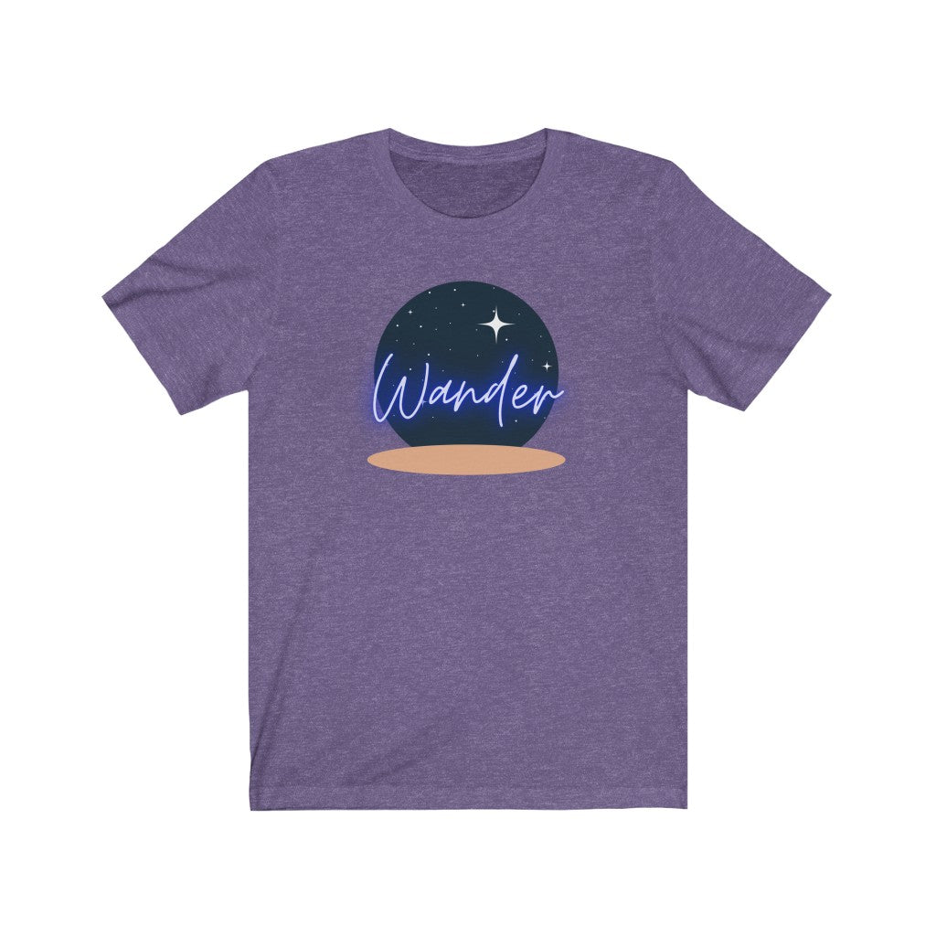Wander Space Night Sky T-Shirt. Crystal Ball Stars tee. Spirit Travel lover shirt. The perfect tee to express your wanderlust or a unique gift for the traveler in your life. This comfy cotton tee shirt is great for men and women.  This classic unisex jersey short sleeve tee fits like a well-loved favorite. Soft cotton and quality print make you fall in love with it.