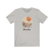 Load image into Gallery viewer, Wander Desert Sun T-Shirt. Desert and cactus inspired tee. Travel lover shirt. The perfect tee to express your wanderlust or a unique gift for the traveler in your life. This comfy cotton tee shirt is great for men and women.  This classic unisex jersey short sleeve tee fits like a well-loved favorite. Soft cotton and quality print make you fall in love with it.
