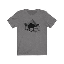 Load image into Gallery viewer, Wander Pyramid Camel T-Shirt. Retro Pyramid, Egypt tee. Travel lover shirt. The perfect tee to express your wanderlust or a unique gift for the traveler in your life. This comfy cotton tee shirt is great for men and women.  This classic unisex jersey short sleeve tee fits like a well-loved favorite. Soft cotton and quality print make you fall in love with it.
