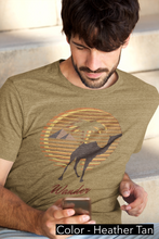 Load image into Gallery viewer, Wander Camel T-Shirt. Retro Pyramid, Egypt tee. Travel lover shirt. The perfect tee to express your wanderlust or a unique gift for the traveler in your life. This comfy cotton tee shirt is great for men and women.  This classic unisex jersey short sleeve tee fits like a well-loved favorite. Soft cotton and quality print.
