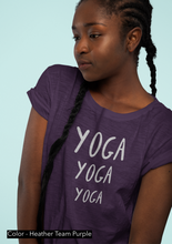 Load image into Gallery viewer, Yoga Yoga Yoga - Yoga T-Shirt - A simple, classic, meaningful design for all our yogis out there.  This classic unisex jersey short sleeve tee fits like a well-loved favorite. Soft cotton and quality print make you fall in love with it. 100% Airlume combed and ringspun cotton great for men and women.
