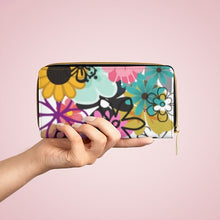 Load image into Gallery viewer, HIPPIE FLOWER ZIPPER WALLET - Flower wallet. Cute gift - Stylish wallet for women. Carry around all your credit cards, cash, and driver&#39;s licenses in style. Made with cruelty-free faux leather - Size: 7.87&quot; x 4.33&quot; (20cm x 11cm)
