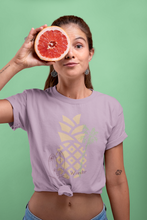 Load image into Gallery viewer, Hawaii Surf T-Shirt. Junior&#39;s short sleeve beach tee.  Surfboard shirt. Great gift for a beach lover. Aloha! Pineapple and palm tree.  Her go-to tee fits like a well-loved favorite, featuring a slim feminine fit. Additionally, it is comfortable with super soft cotton and quality print that will make you fall in love with it.
