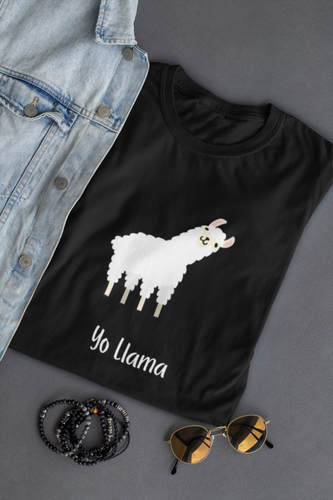 Yo Llama T-Shirt -  Unisex Llama T-shirt .  Llama Unisex Tee.  Llama pun, funny tee.  Illustrated llama standing with its head cocked to the side and looking inquisitively and the words, Yo Llama, under it. Unique T-Shirts for men and women. This classic unisex jersey short sleeve tee fits like a well-loved favorite.  Perfect t-shirt fit for men or women.