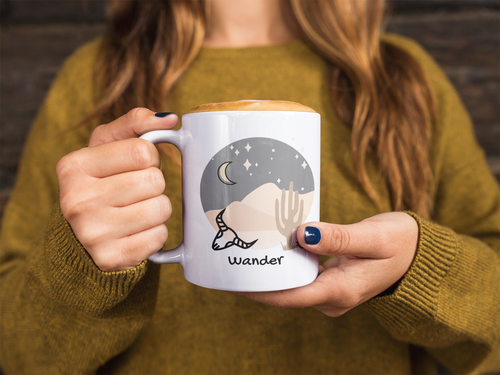 DESERT NIGHT SKY MUG  - Desert coffee mug - cactus mug - Warm your soul with a nice cuppa out of this perfectly sized ceramic mug. It’s the perfect gift for your true coffee, tea or hot chocolate lover. · White Ceramic · 11 oz (0.33 l) · Lead and BPA free · High quality printing for durability.