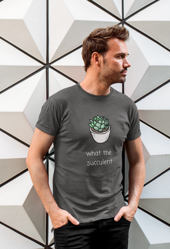 What the succulent tee. Succulent humor T-Shirt. Cactus succulent shirt- cute, funny gift. This soft short sleeve tee will get attention with its play on words and chic look. This classic unisex jersey short sleeve tee fits like a well-loved favorite. Great short sleeve tee for men or women.  Soft cotton and quality print.