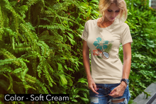 Load image into Gallery viewer, Sport your aloha with this perfectly tropical tee. Junior&#39;s short sleeve tee. Hibiscus, tikis, and coconuts! Hawaii shirt. Her go-to tee fits like a well-loved favorite, featuring a slim feminine fit. Additionally, it is comfortable with super soft cotton and quality print. 
