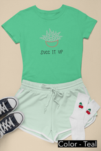 Load image into Gallery viewer, Succulent humor T-Shirt. This cute junior&#39;s short sleeve tee will get attention with its play on words and chic look. Fits like a well-loved favorite and features a slim feminine fit. Cactus succulent shirt- cute, funny gift.
