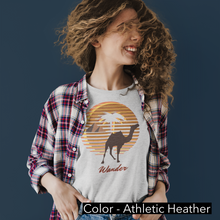 Load image into Gallery viewer, Retro Camel T-Shirt - Junior&#39;s Short Sleeve T-Shirt with Camel and Pyramid - Great gift for Travel lover - Wander Tee- Cute tee shirts - tshirt - Cheap tee shirts  Her go-to tee fits like a well-loved favorite, featuring a slim feminine fit.  Additionally, it is comfortable with super soft cotton and quality print.
