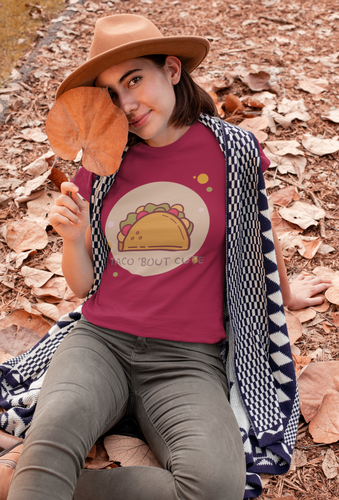 Taco Bout Cute T-Shirt. Taco lover tee. Taco Tuesday cute shirt. This special women's tee has a slim feminine fit. It's comfortable with super soft cotton and quality print that is sure to become her favorite! For women and offered in 5 great colors.