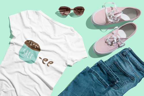 Salty T-Shirt - Juniors short sleeve Tee - Salt-ee Funny TShirt - Junior's adorable cotton tee. Sassy Stylish Shirt.  Her go-to tee fits like a well-loved favorite, featuring a slim feminine fit.  it is comfortable with super soft cotton and quality print. 